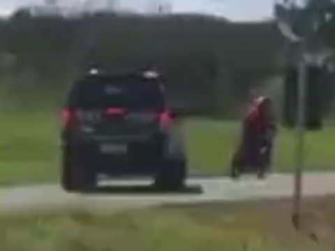 逃げ回るパトカーを追跡するパトカー